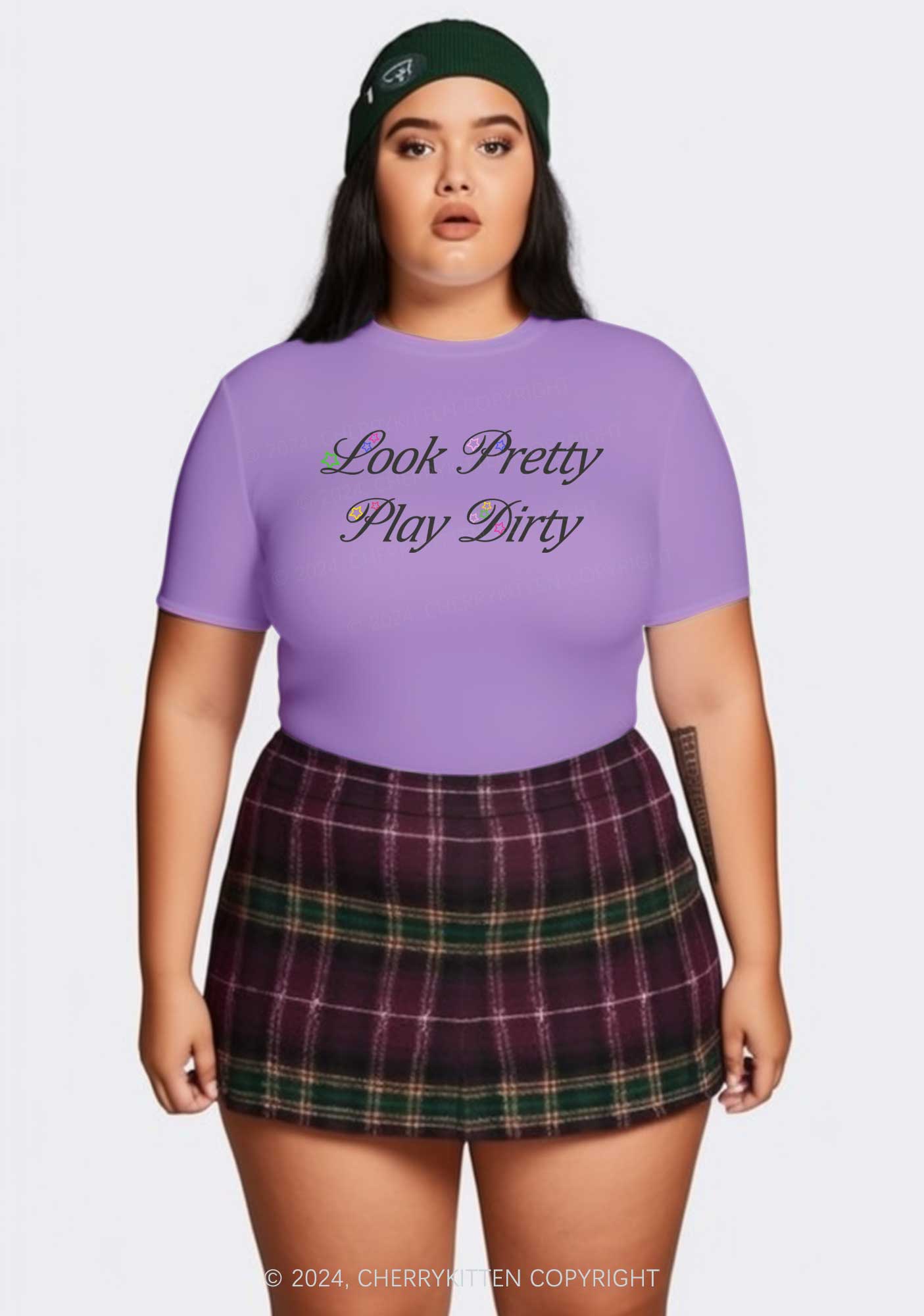 Curvy Look Pretty Play Dirty Y2K Baby Tee Cherrykitten