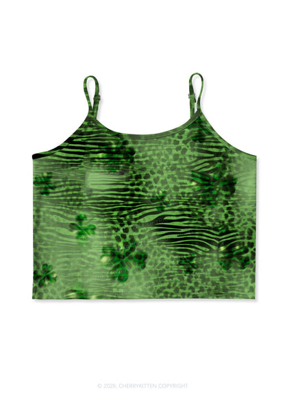 Shamrock Green Leopard St Patricks Y2K Print Cami Crop Top Cherrykitten