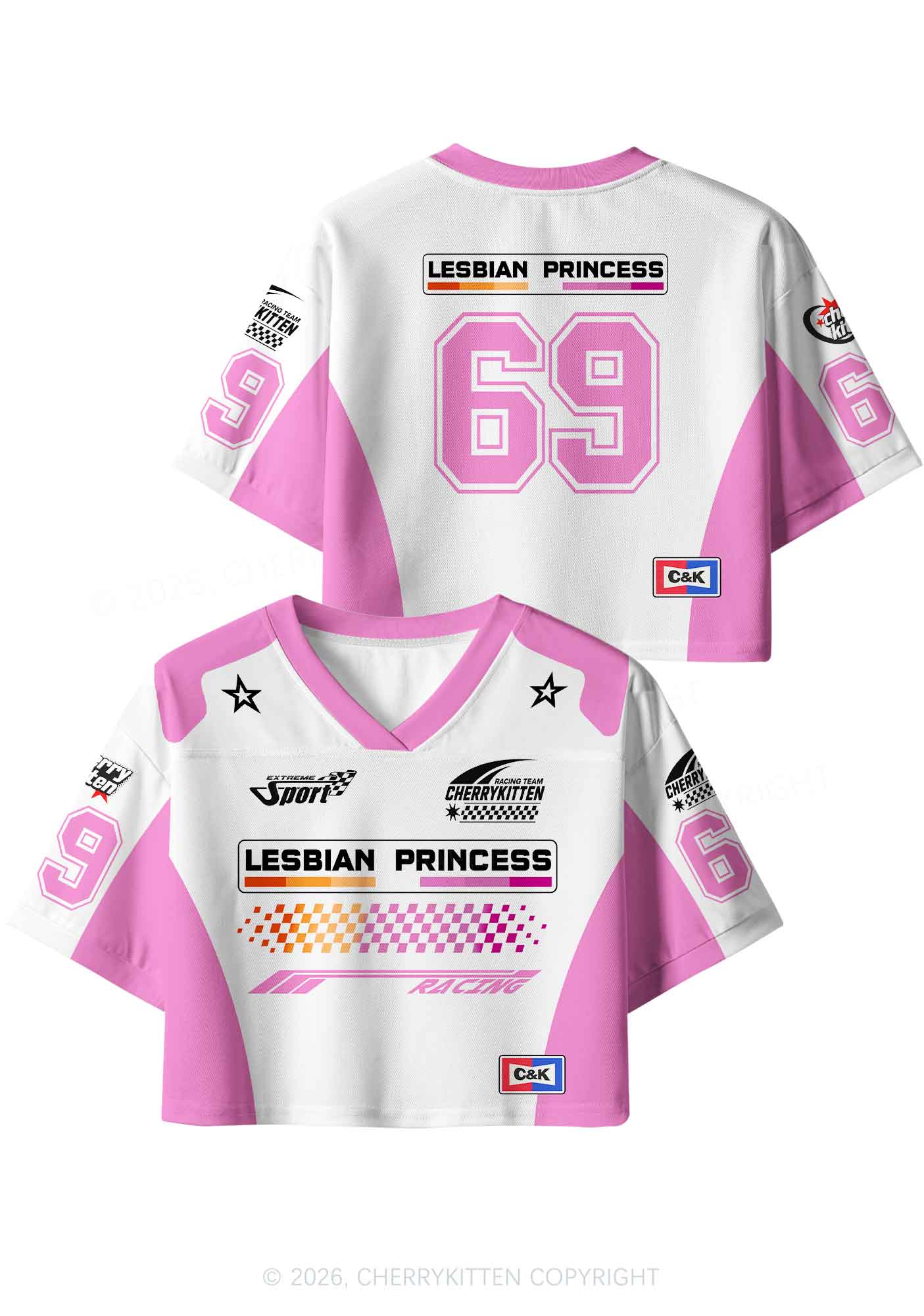 White Lesbian Princess Pride Y2K Crop Sport Jersey Shirts Cherrykitten