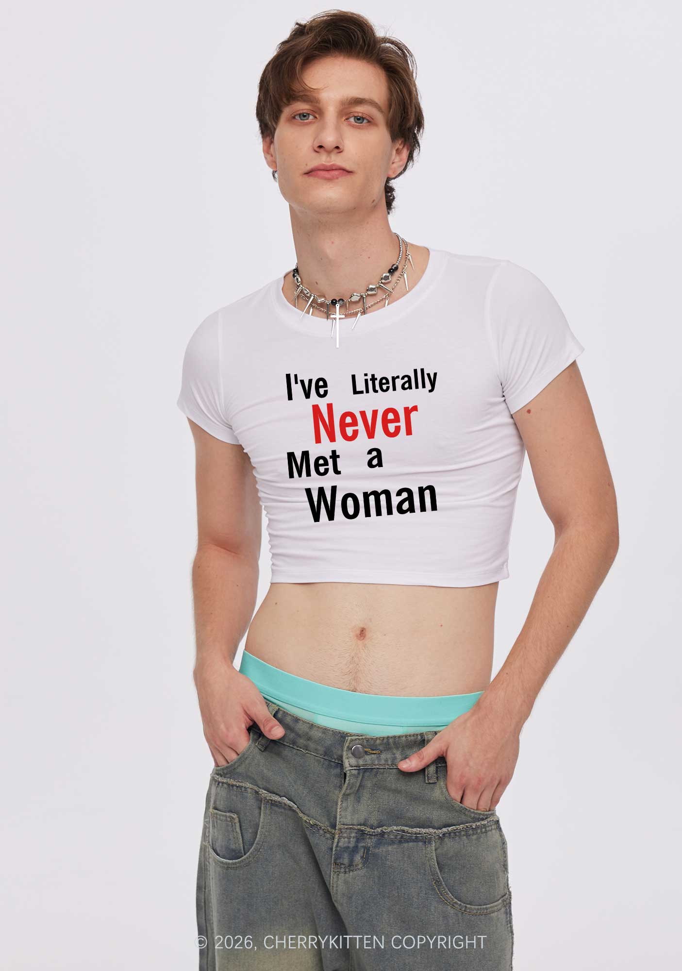 Never Met A Woman Pride Y2K Baby Tee Cherrykitten
