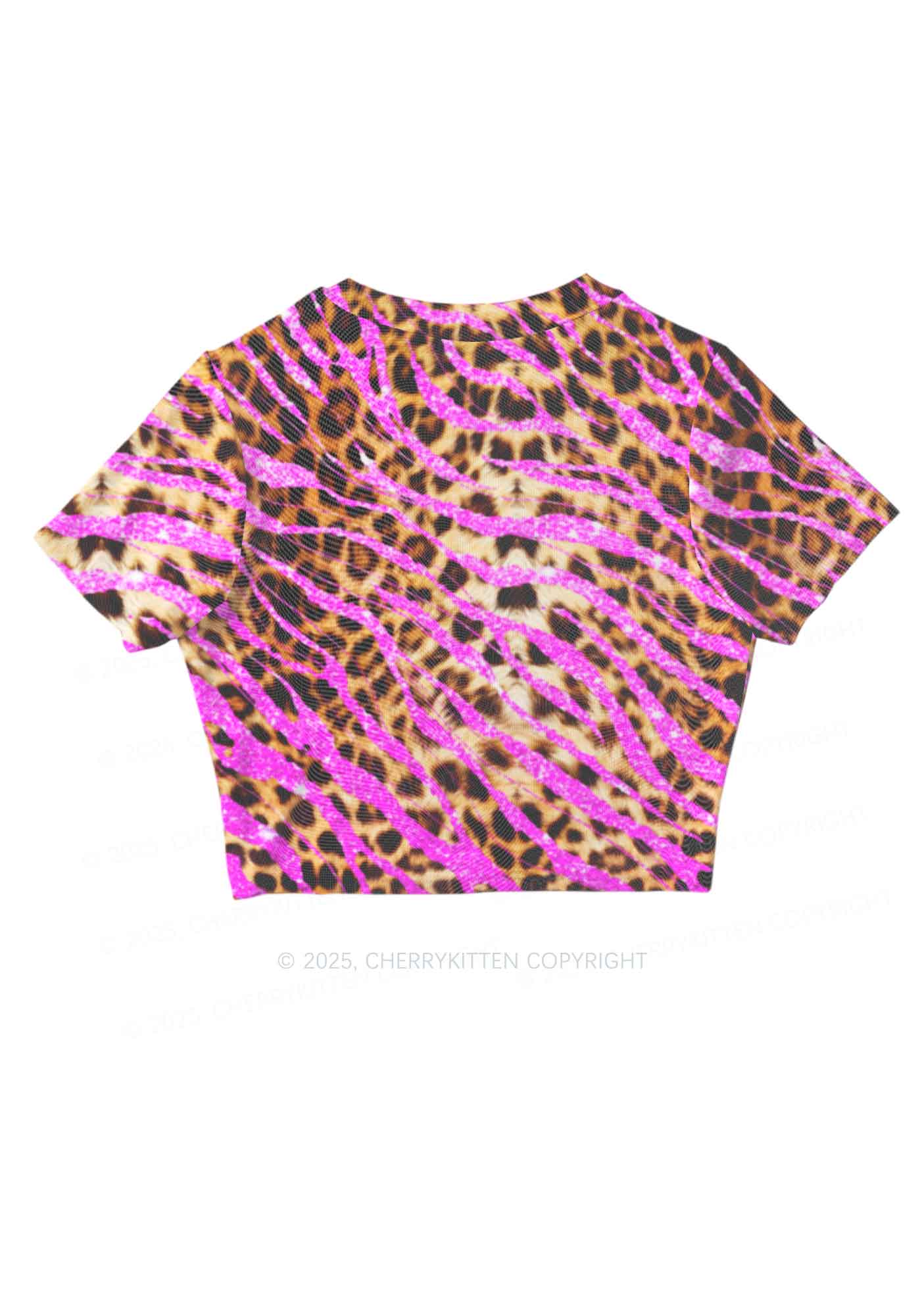Sparkle Pink Leopard Y2K Mesh Crop Top Cherrykitten