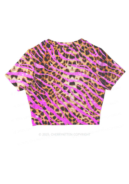 Sparkle Pink Leopard Y2K Mesh Crop Top Cherrykitten