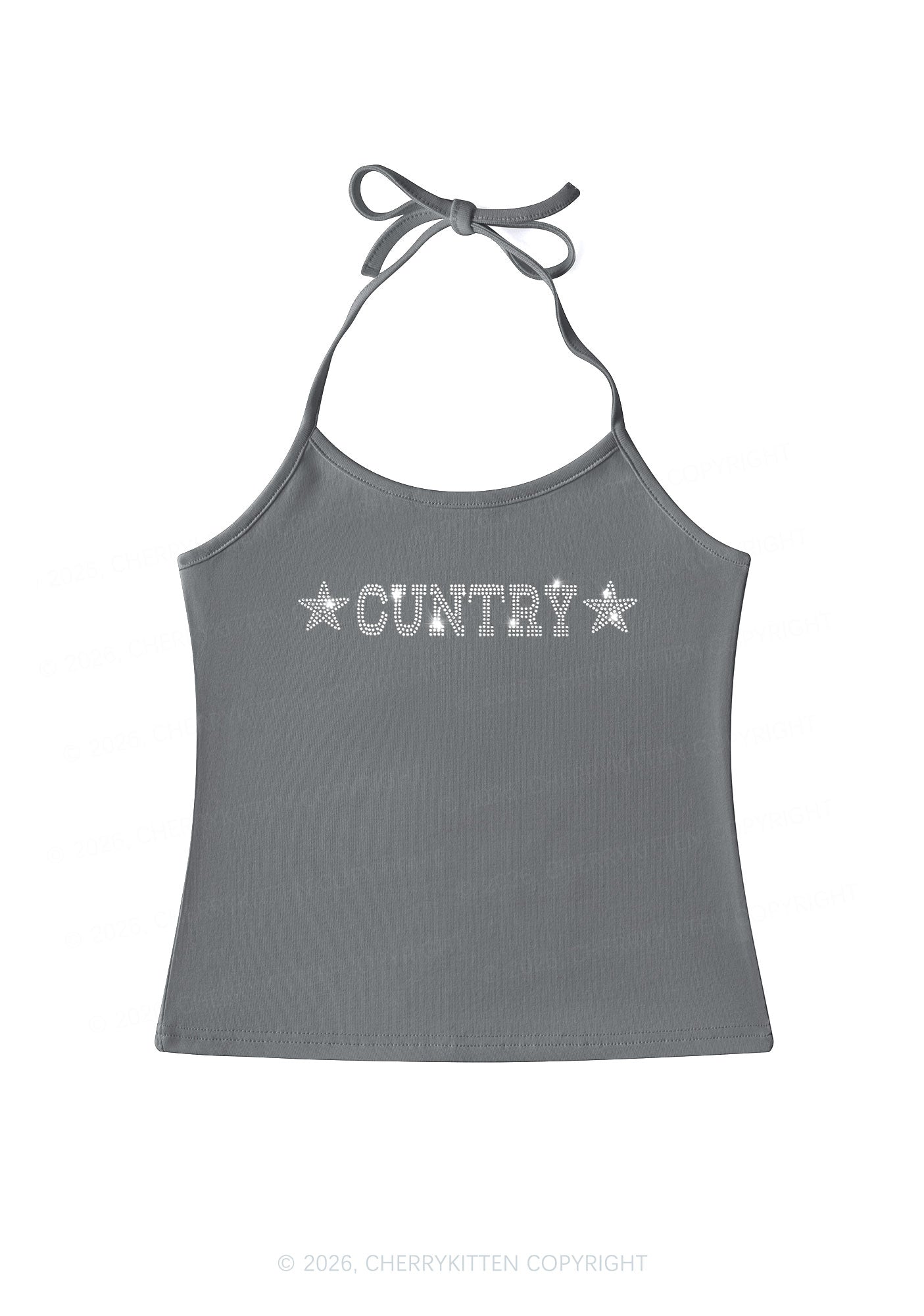 Rhinestone Cuntry Y2K Halter Neck Cami Cherrykitten