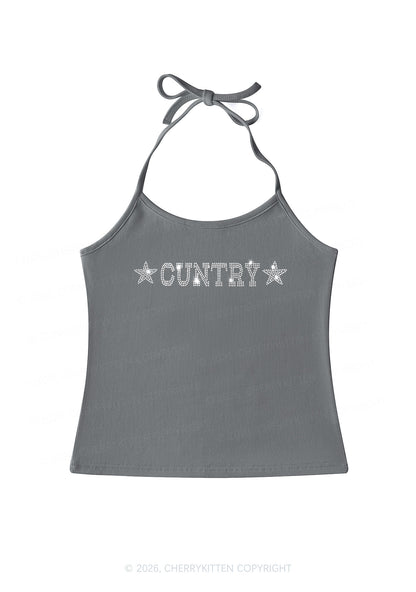 Rhinestone Cuntry Y2K Halter Neck Cami Cherrykitten