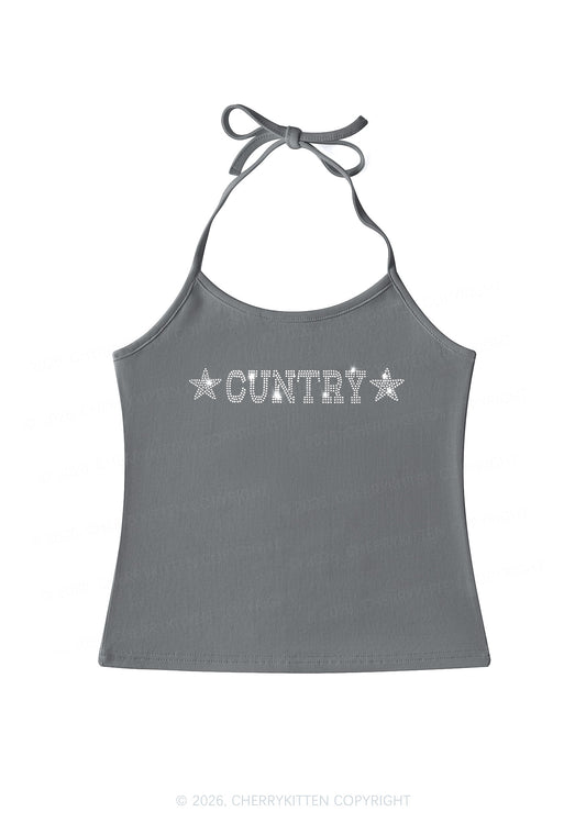 Rhinestone Cuntry Y2K Halter Neck Cami Cherrykitten
