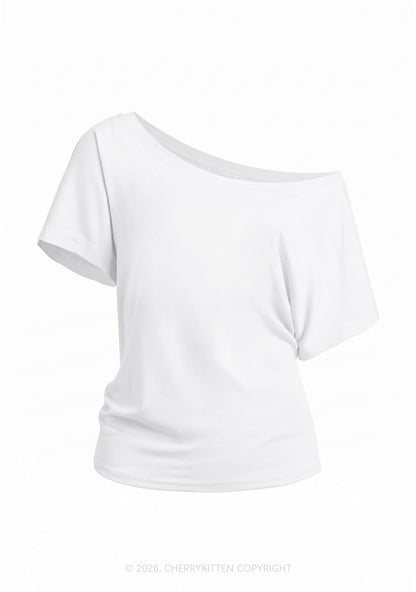 Plain Y2K Off Shoulder Tee Cherrykitten