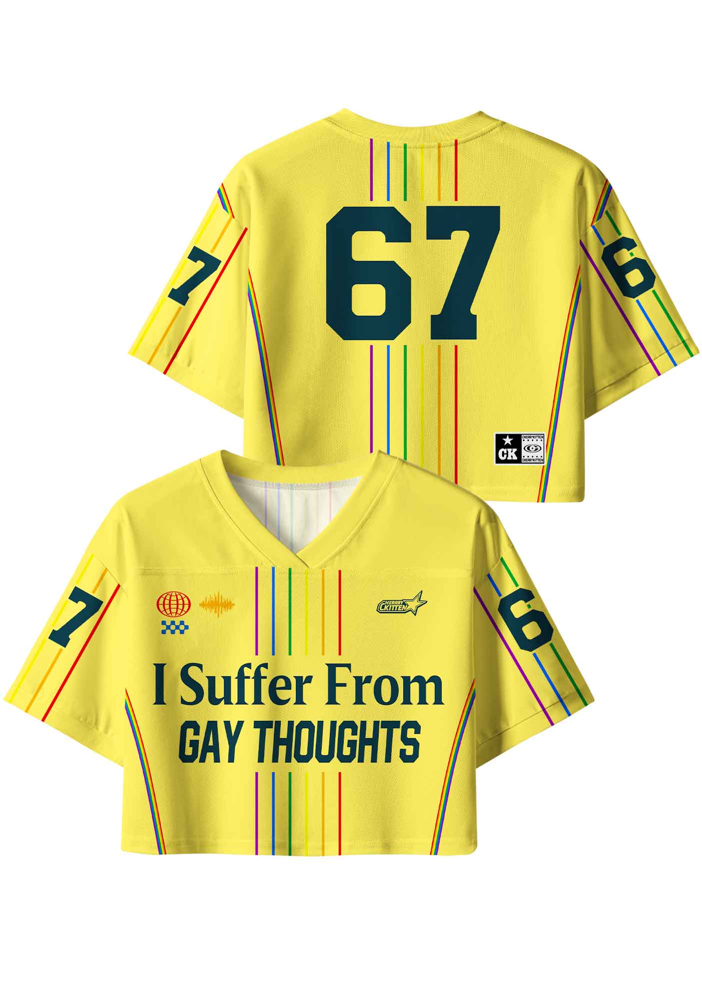 Yellow I Suffer From Gay Thoughts Pride Y2K Crop Sport Jersey Shirts Cherrykitten