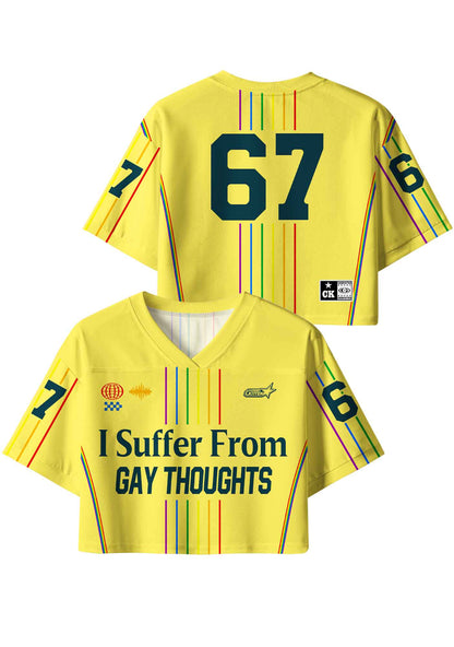 Yellow I Suffer From Gay Thoughts Pride Y2K Crop Sport Jersey Shirts Cherrykitten