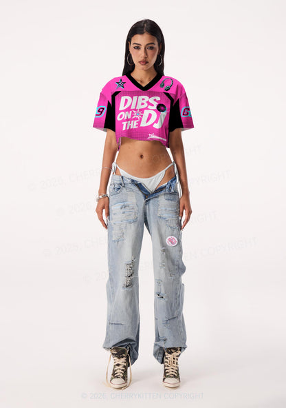 Hot Pink Dibs On The DJ Y2K Crop Sport Jersey Shirts Cherrykitten