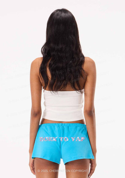 Rhinestone Born To Yap Y2K Drawstring Mini Shorts Cherrykitten