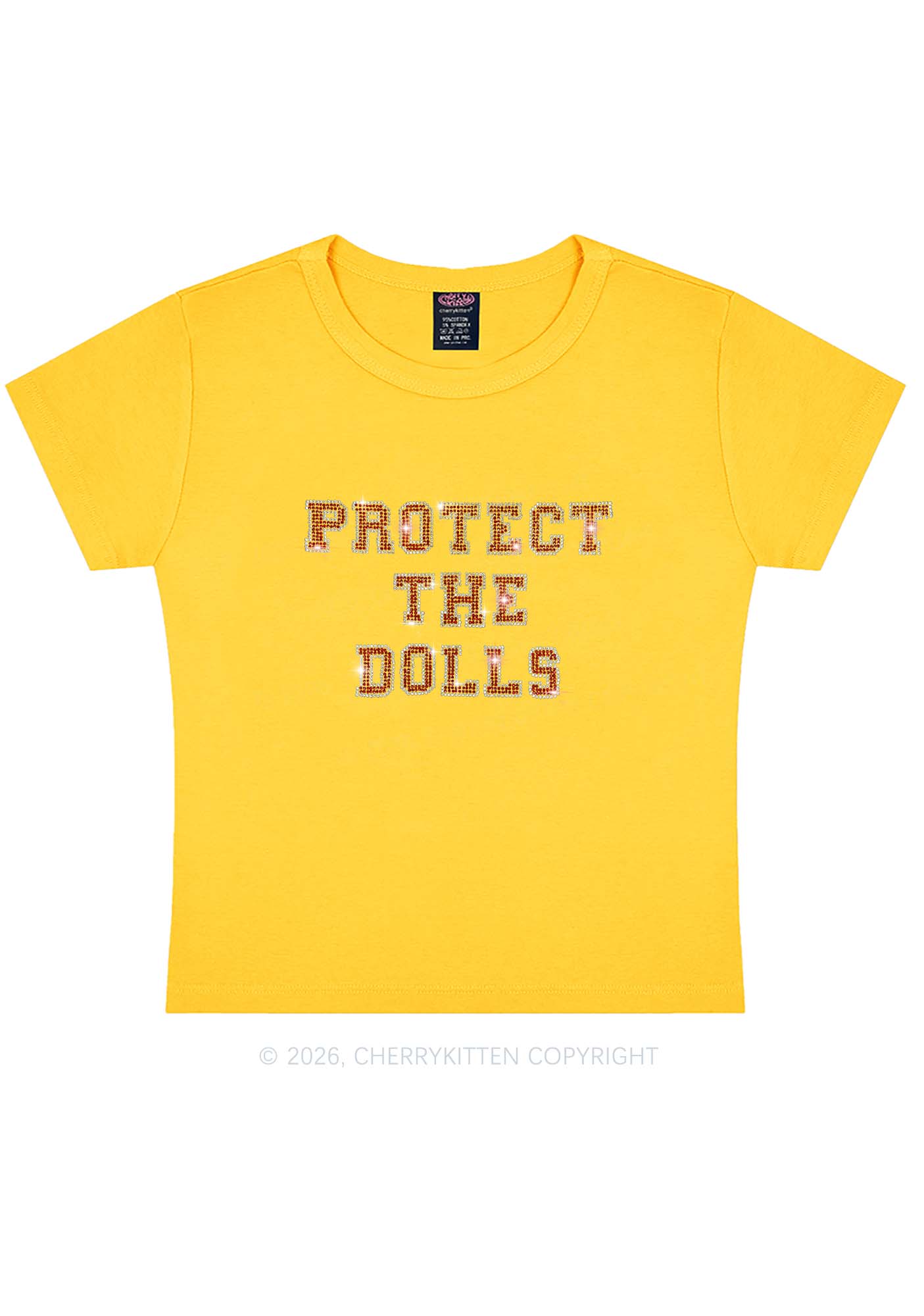 Rhinestone Protect The Dolls Pride Y2K Baby Tee Cherrykitten