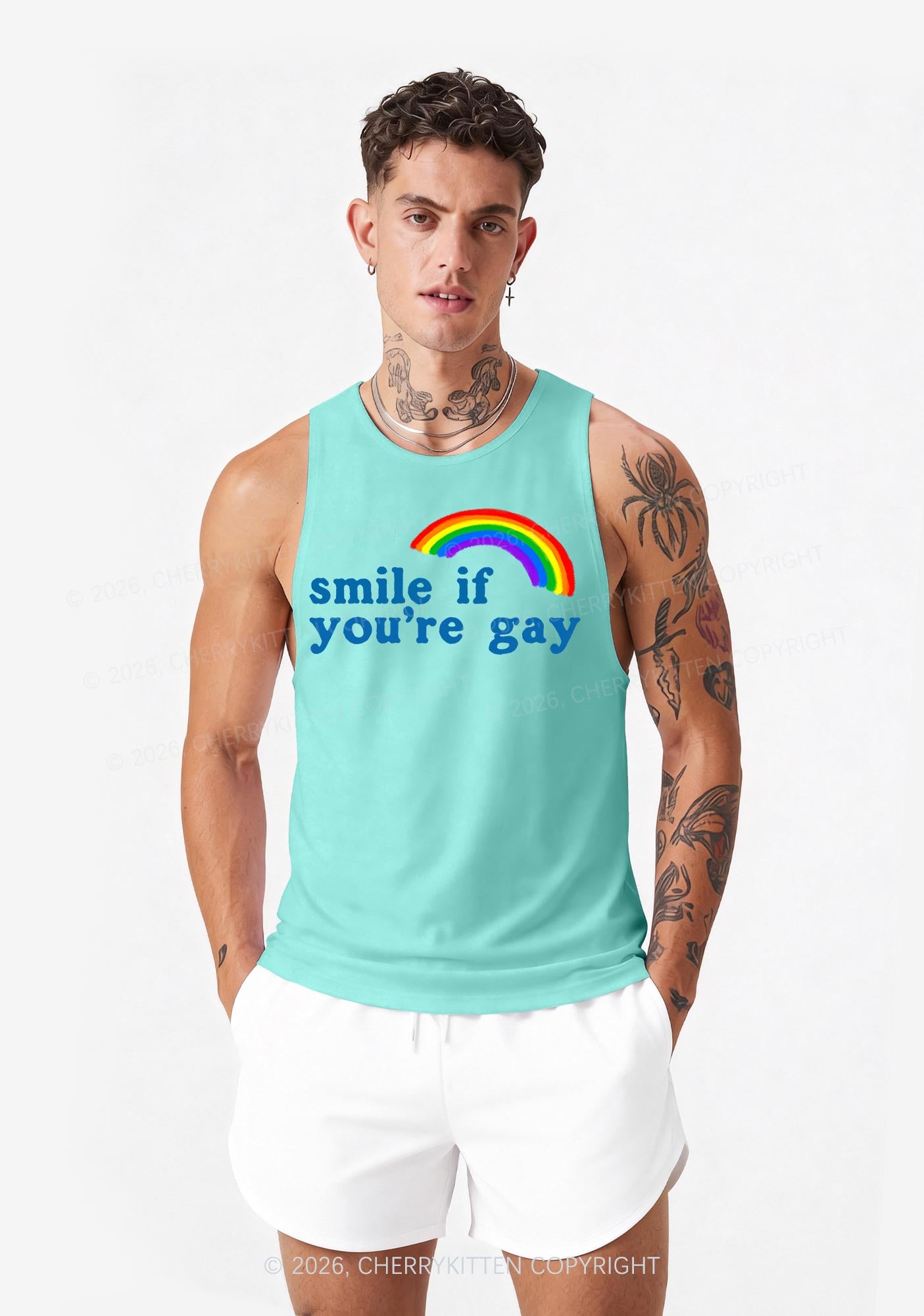Smile If You Are Gay Pride Y2K Men Racerback Tank Top Cherrykitten