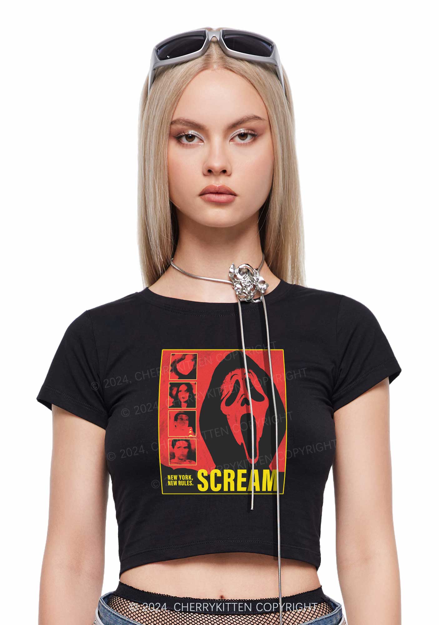 Scream New York Halloween Y2K Baby Tee Cherrykitten