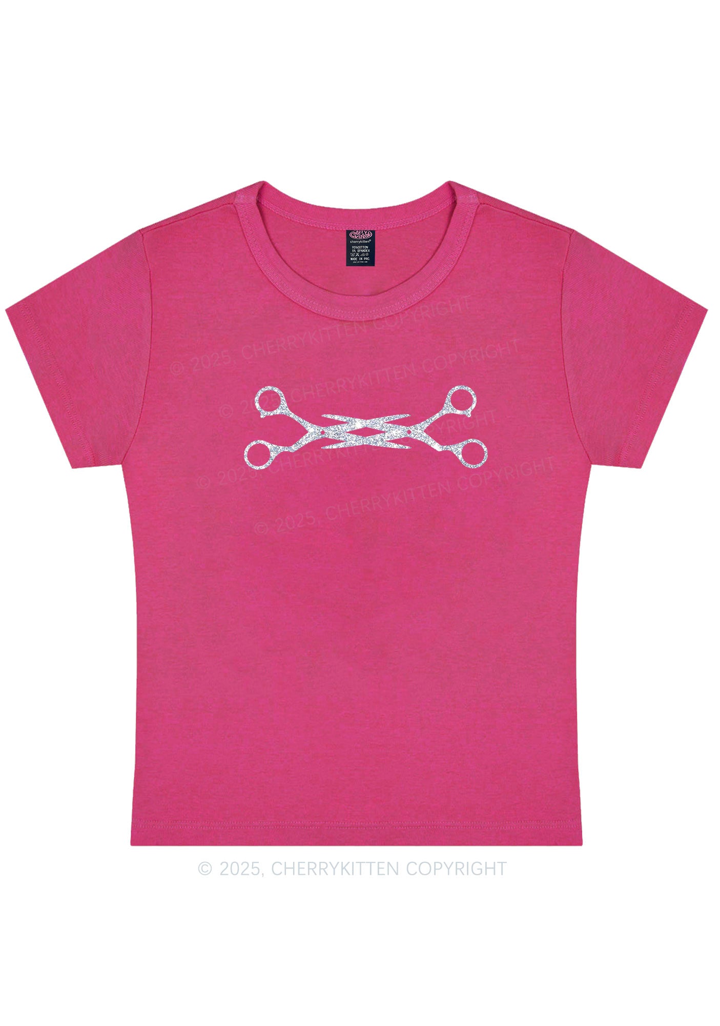 Glitter Pink Scissor Pride Y2K Baby Tee Cherrykitten