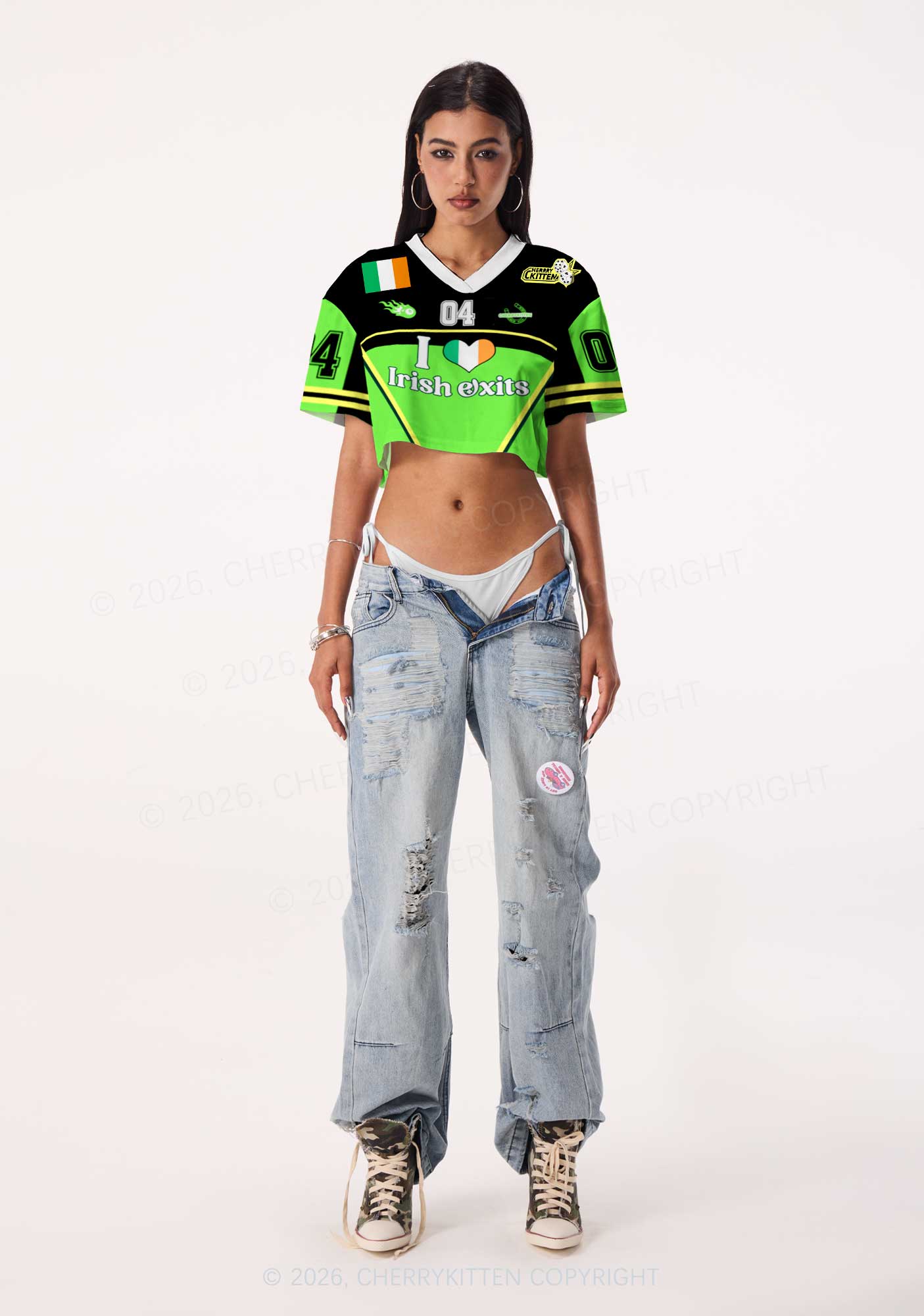 Custom I Love Irish Exits St Patricks Y2K Crop Sport Jersey Shirts Cherrykitten
