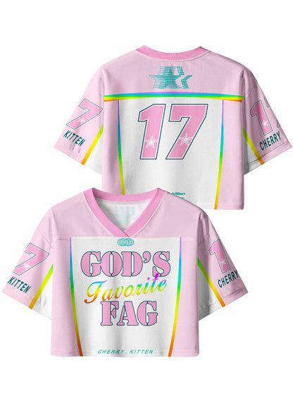 Rainbow Stripe Gods Favorite Fag Pride Y2K Crop Sport Jersey Shirts Cherrykitten