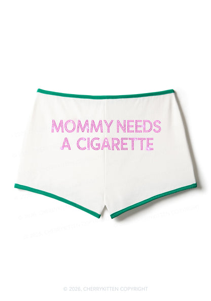 Rhinestone Mommy Needs Cigarette Y2K Booty Shorts Cherrykitten
