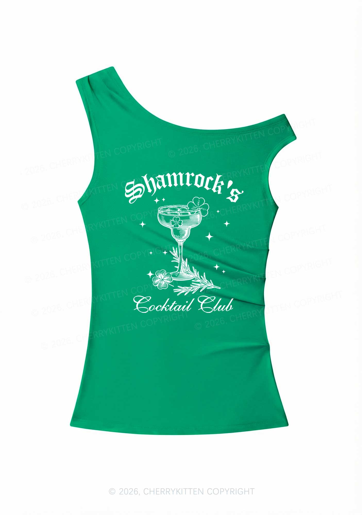 Shamrocks Coctail Club St Patricks Y2K Off Shoulder Tank Top Cherrykitten