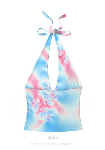 Trans Thermal Pride Y2K Print Halter Deep V Neck Cami Cherrykitten