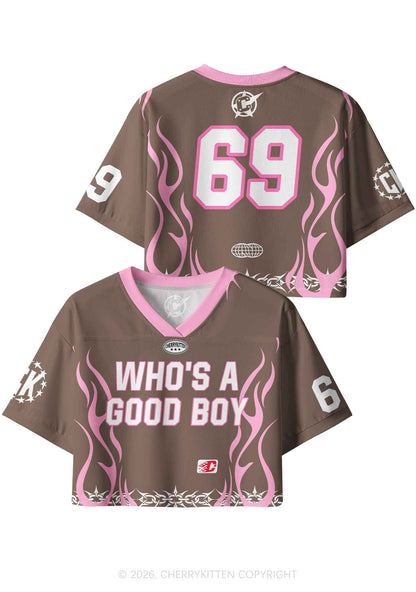 Brown Whos A Good Boy Y2K Crop Sport Jersey Shirts Cherrykitten