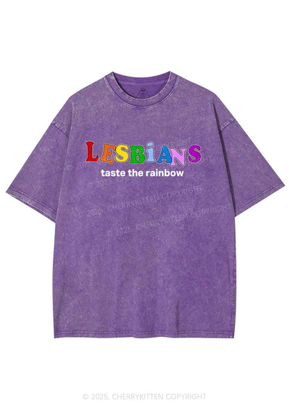 Lesbians Taste The Rainbow Y2K Shirts Washed Tee Cherrykitten