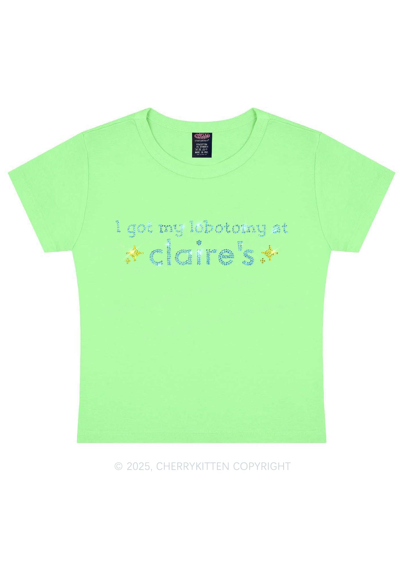 Rhinestone I Got My Lobotomy At Claires Y2K Baby Tee Cherrykitten