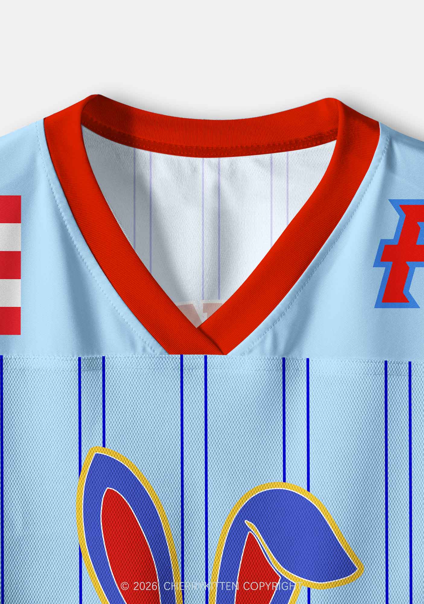Blue Stripe Football Bunny Y2K Crop Sport Jersey Shirts Cherrykitten