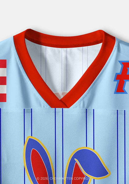 Blue Stripe Football Bunny Y2K Crop Sport Jersey Shirts Cherrykitten