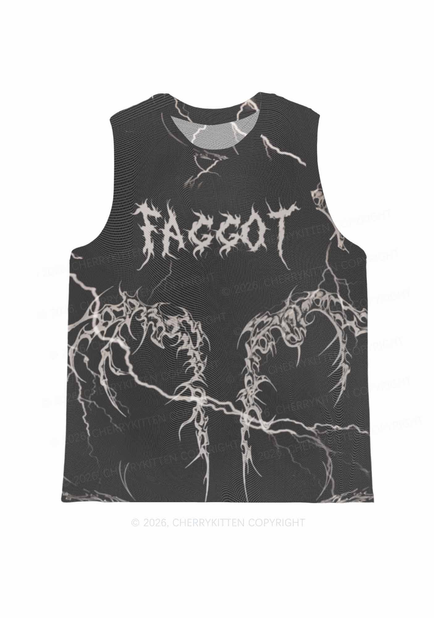 Black Gothic Faggot Pride Y2K Mesh Muscle Tank Cherrykitten