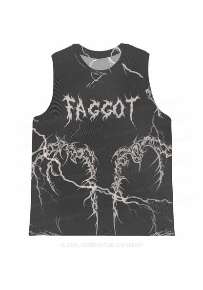 Black Gothic Faggot Pride Y2K Mesh Muscle Tank Cherrykitten