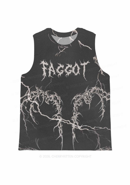 Black Gothic Faggot Pride Y2K Mesh Muscle Tank Cherrykitten