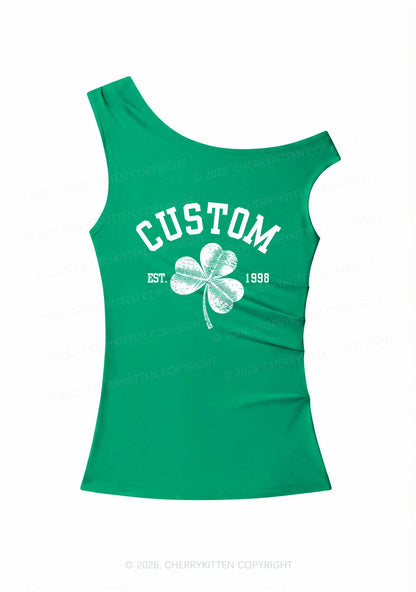 Custom Text Shamrock St Patricks Y2K Off Shoulder Tank Top Cherrykitten