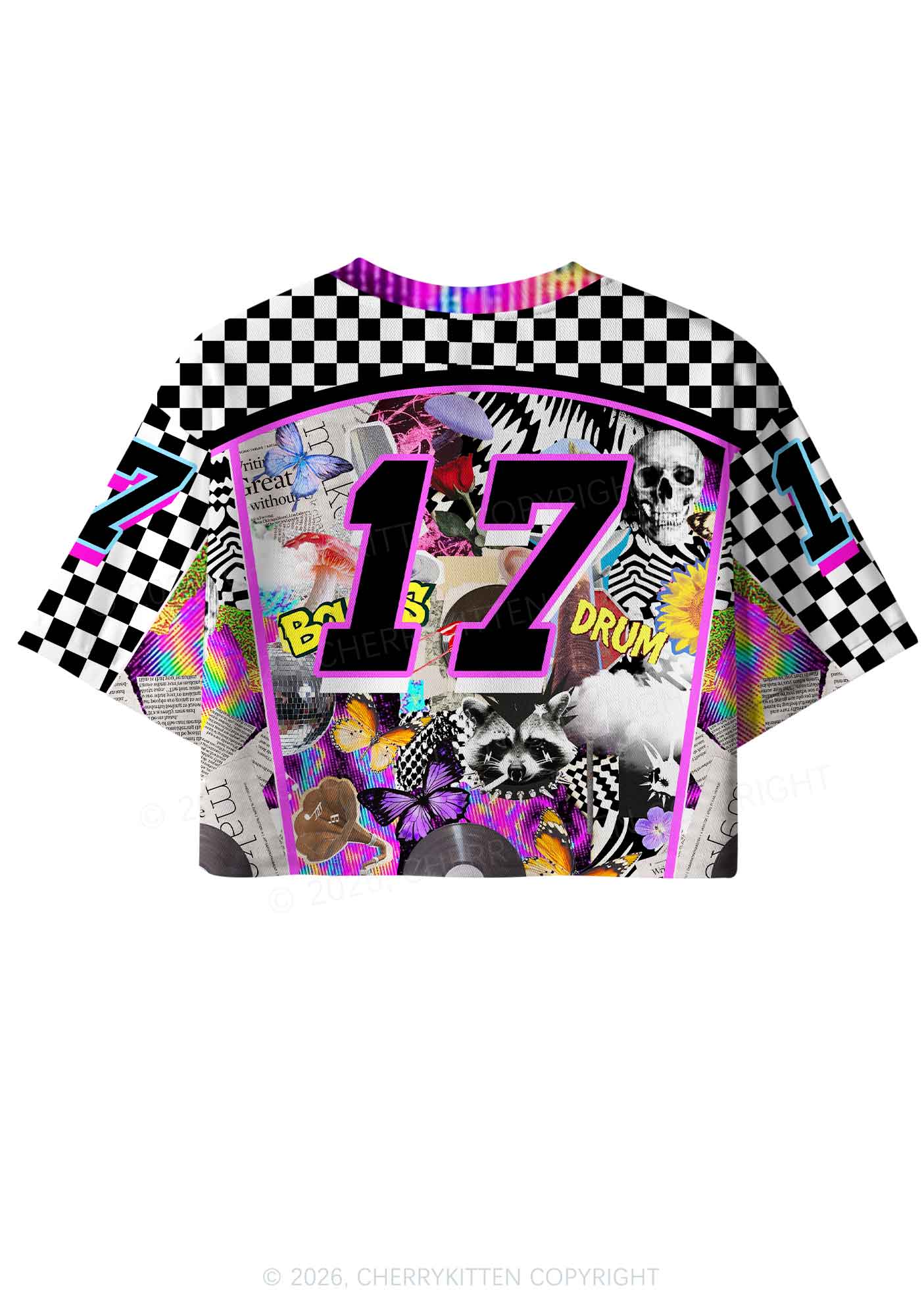 Bass And Drum Collage Y2K Crop Sport Jersey Shirts Cherrykitten