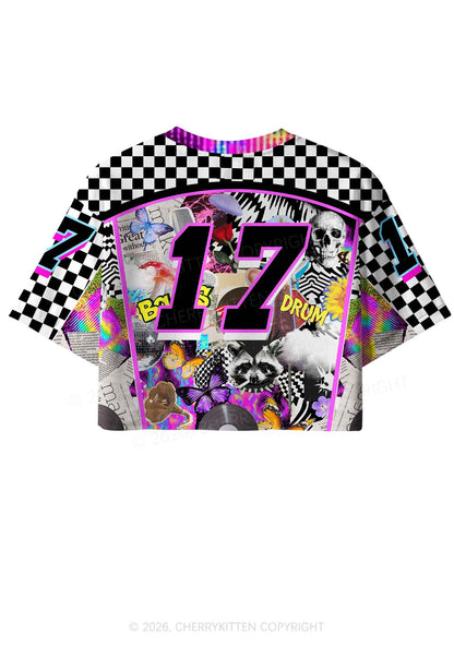 Bass And Drum Collage Y2K Crop Sport Jersey Shirts Cherrykitten