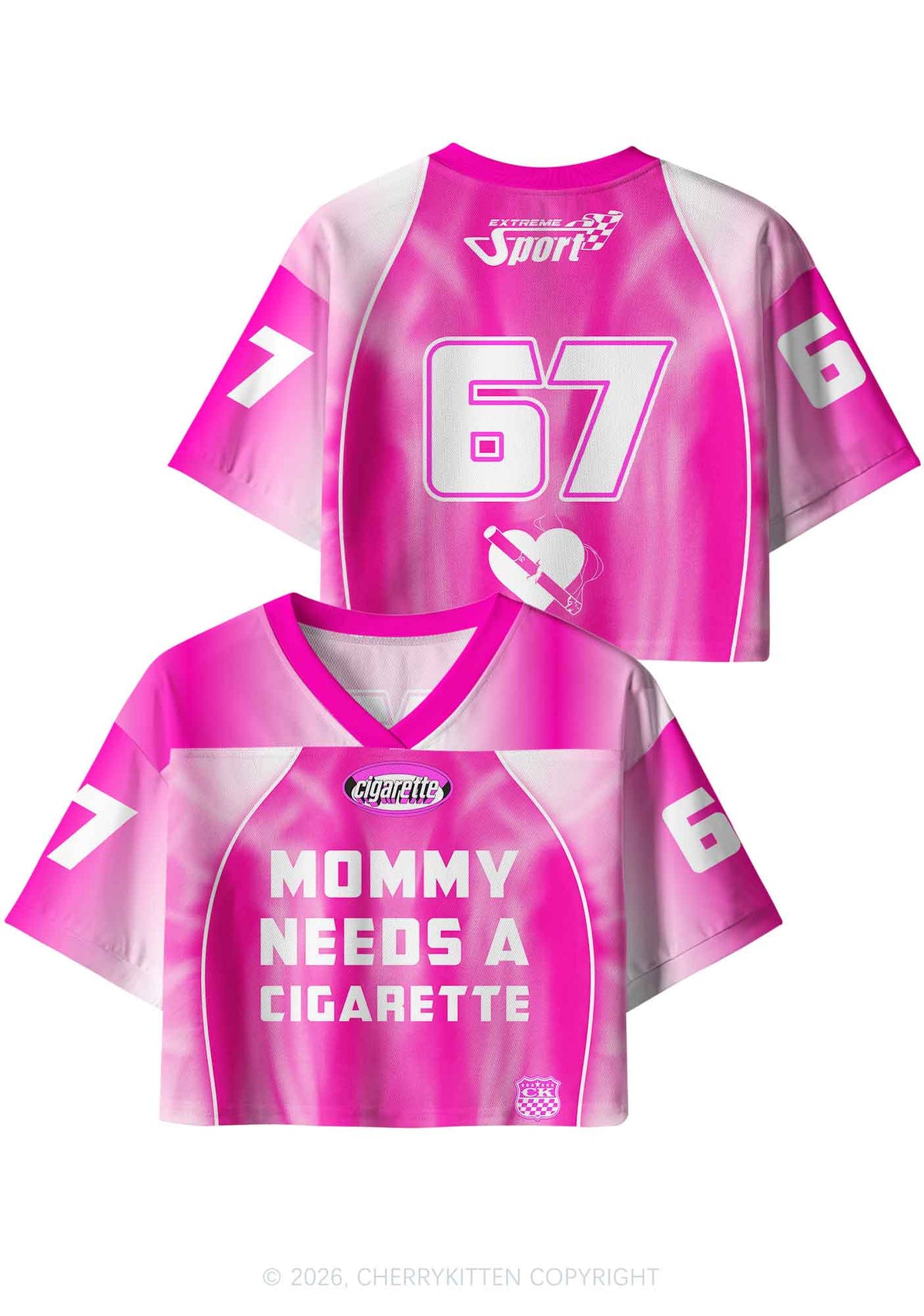 Pink Mommy Needs A Cigarette Y2K Crop Sport Jersey Shirts Cherrykitten