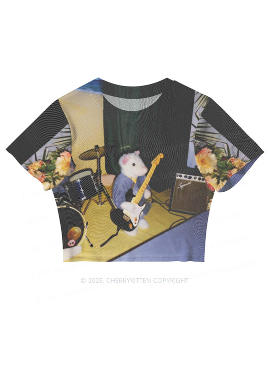 Hamster Rock Band Y2K Mesh Crop Top Cherrykitten