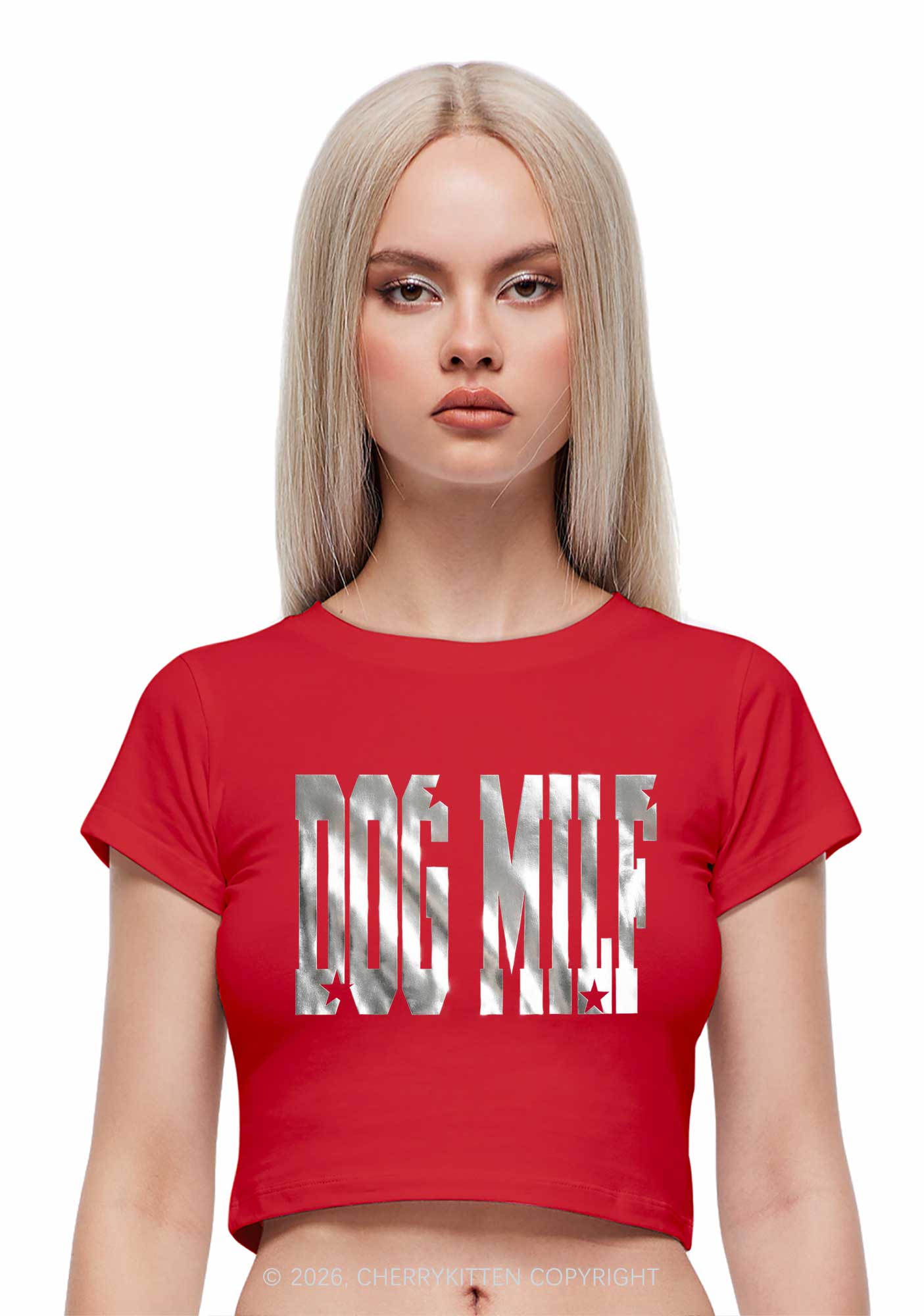 Dog Mxxf Silver Foil Printed Y2K Baby Tee Cherrykitten