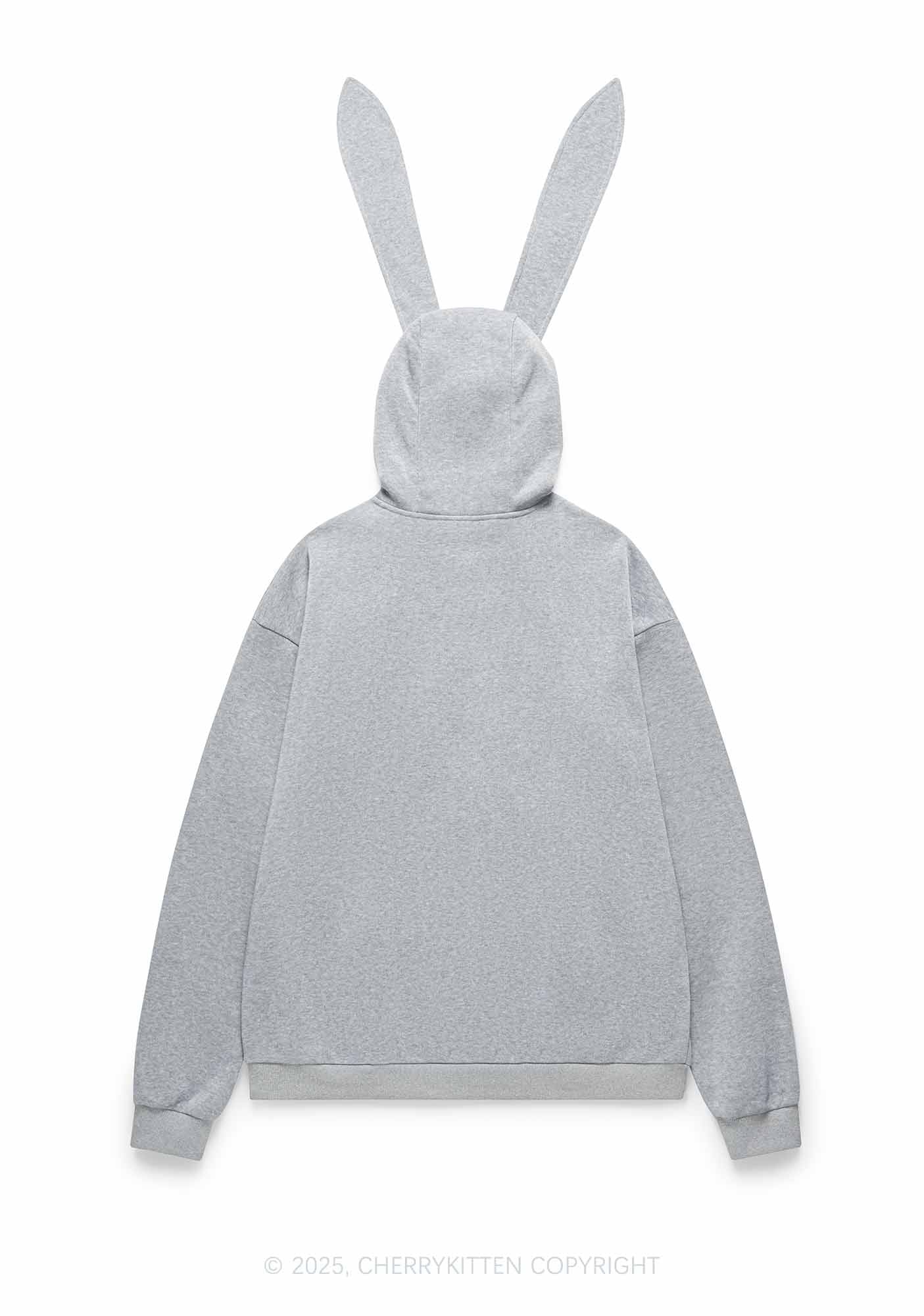 Plain Y2K Bunny Ear Zip Hoodie Cherrykitten