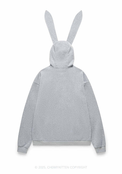 Plain Y2K Bunny Ear Zip Hoodie Cherrykitten