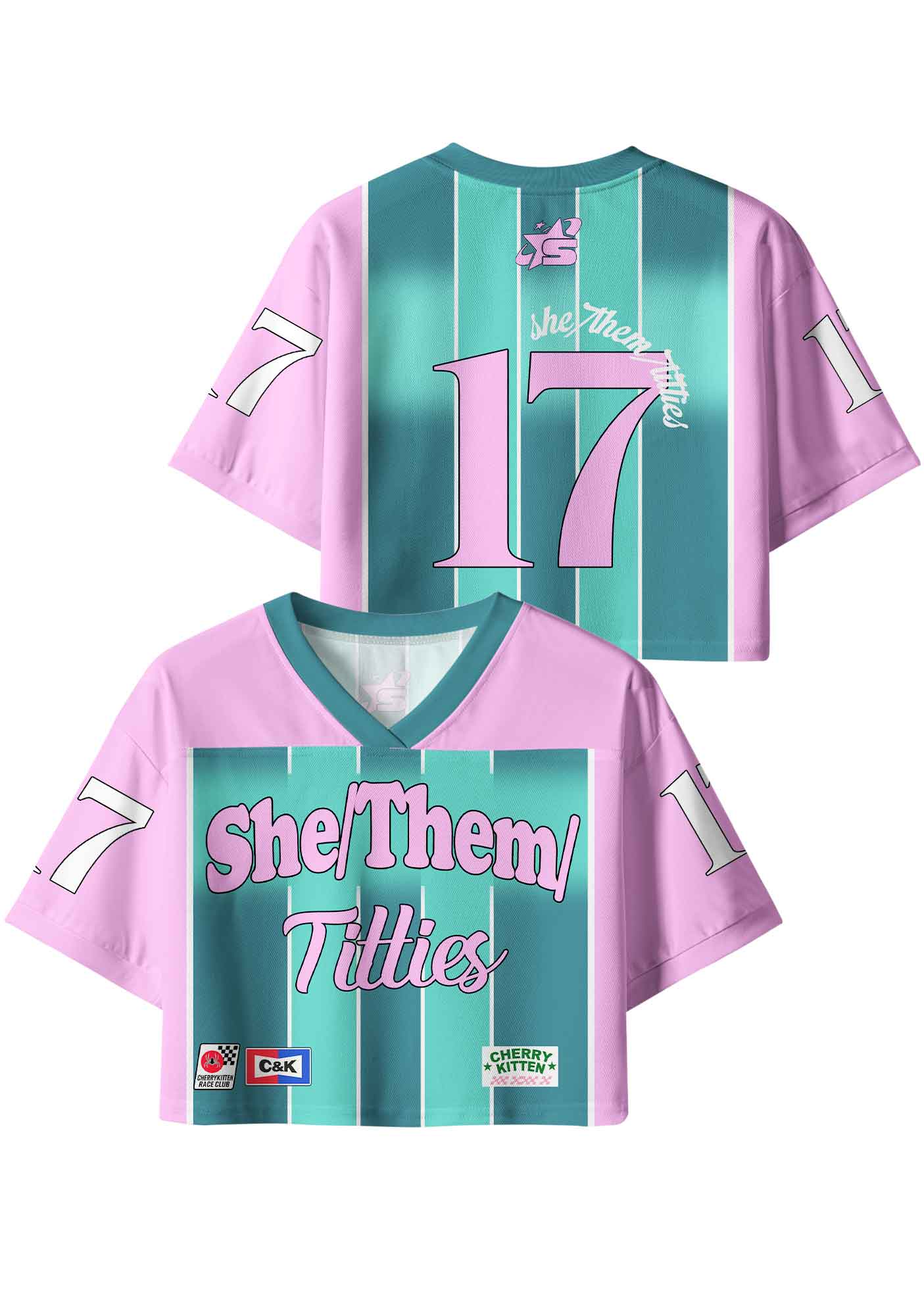 Green Stripes She Them Txtties Pride Y2K Crop Sport Jersey Shirts Cherrykitten