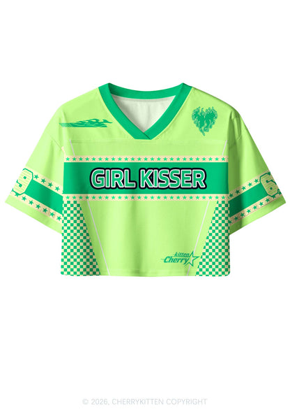 Green Girl Kisser Pride Y2K Crop Sport Jersey Shirts Cherrykitten