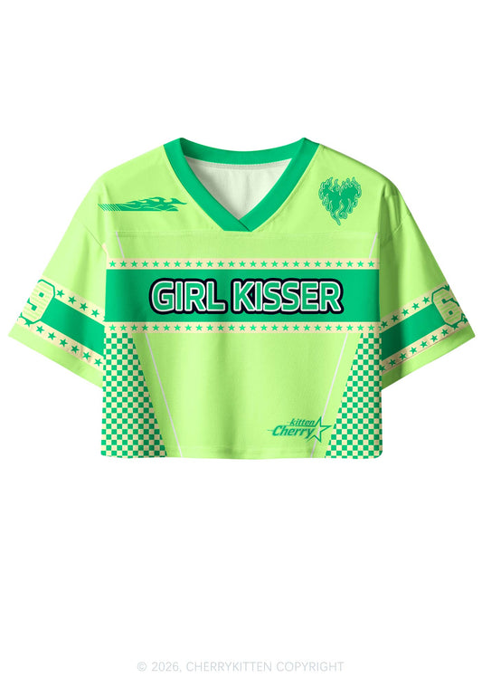 Green Girl Kisser Pride Y2K Crop Sport Jersey Shirts Cherrykitten