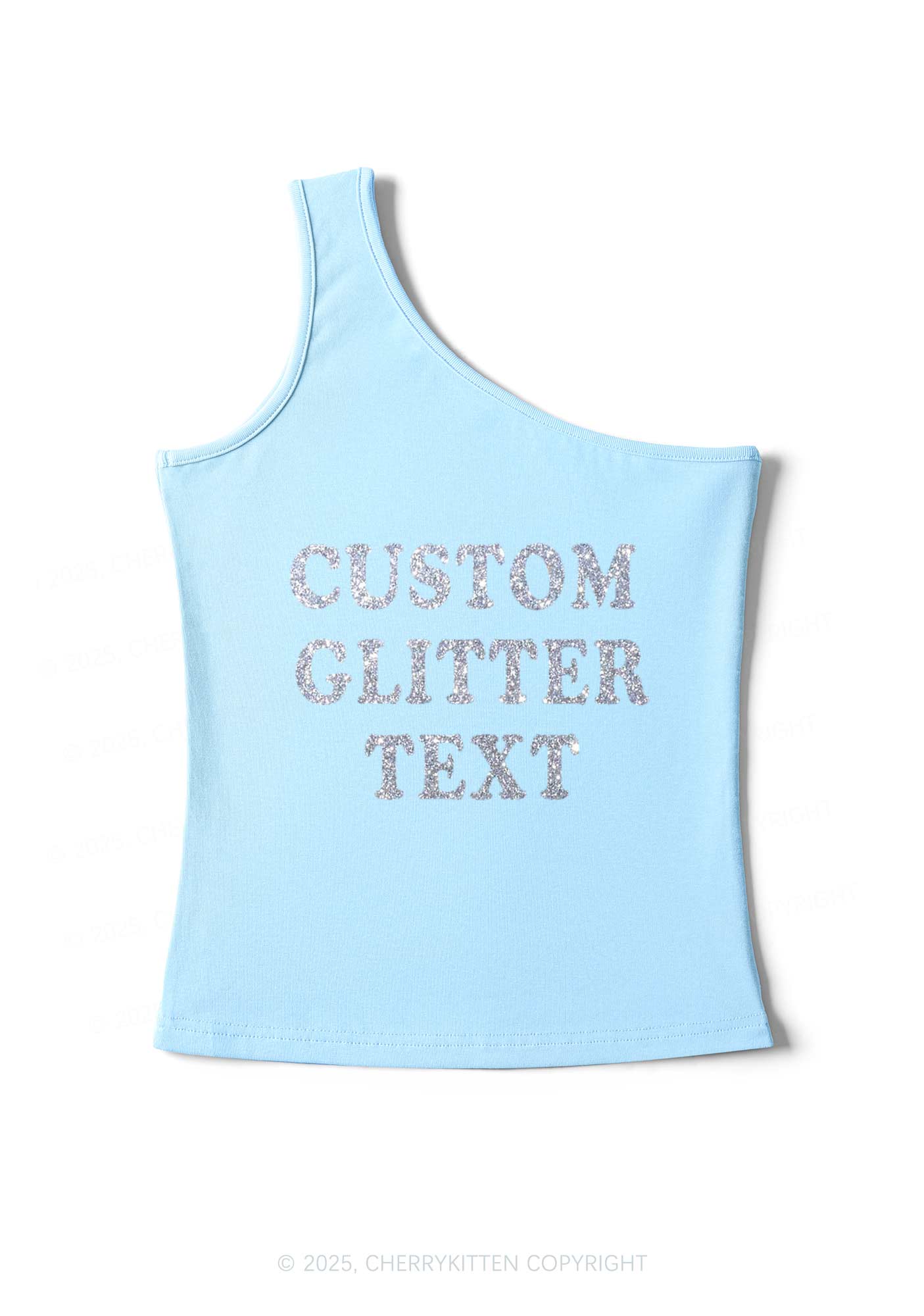 Custom Text Glitter Y2K One Shoulder Tank Top Cherrykitten