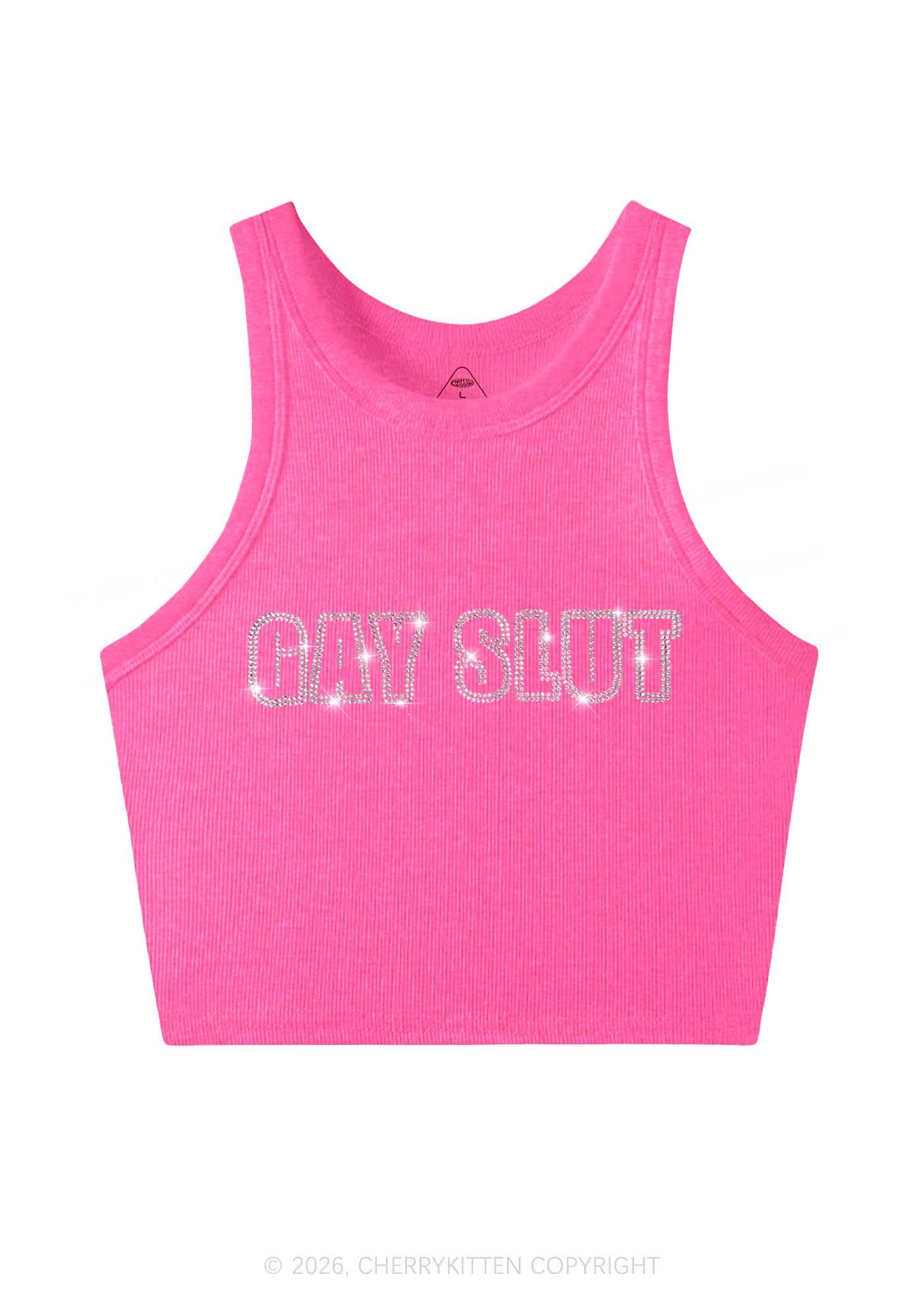Rhinestone Gay Slxt Pride Y2K Crop Tank Top Cherrykitten