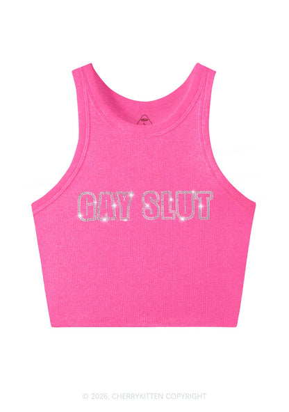 Rhinestone Gay Slxt Pride Y2K Crop Tank Top Cherrykitten