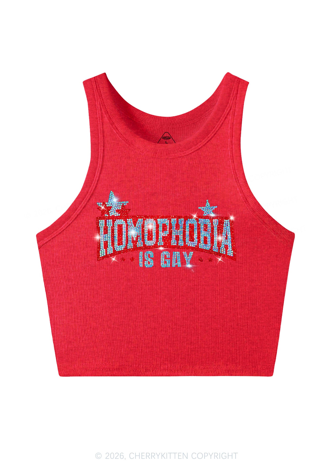 Rhinestone Homophobia Is Gay Pride Y2K Crop Tank Top Cherrykitten