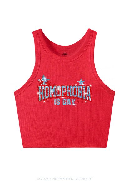Rhinestone Homophobia Is Gay Pride Y2K Crop Tank Top Cherrykitten