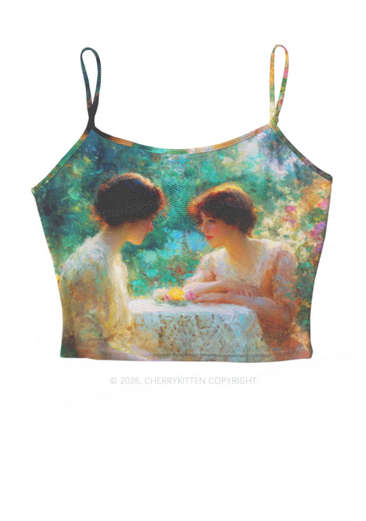 Garden Tea Scene Art Pride Y2K Mesh Cami Tank Cherrykitten