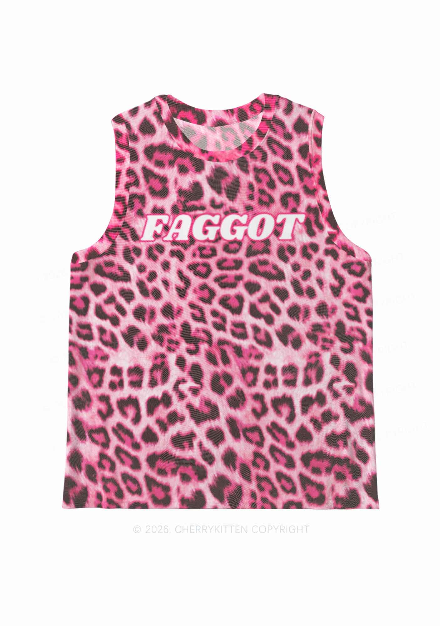 Pink Leopard Faggot Pride Y2K Mesh Muscle Tank Cherrykitten
