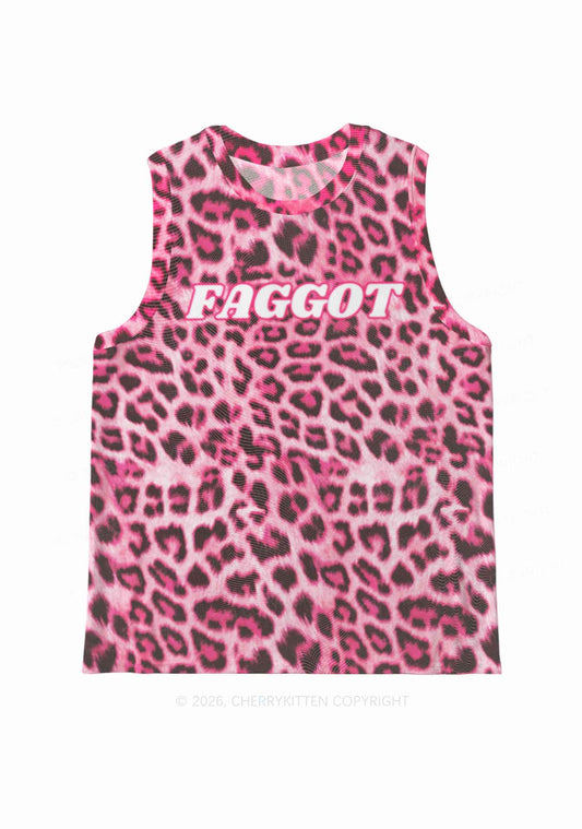 Pink Leopard Faggot Pride Y2K Mesh Muscle Tank Cherrykitten